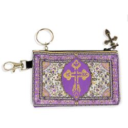 Purple With Gold - Byzantine Cross Tapestry Rosary Pouch 4 3/4 Inch