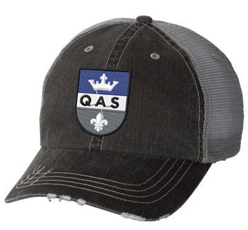 QAS Mesh Distressed Black/Grey Trucker Ball Cap