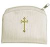 Raw Silk Gold Stamped Rosary Case, Light Beige 