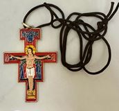 Red Colored Enamel  2.5" San Damiano Cross on 30" Cord