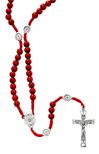 Red Wood Bead Rosary with Dove Center and Our Father Beads