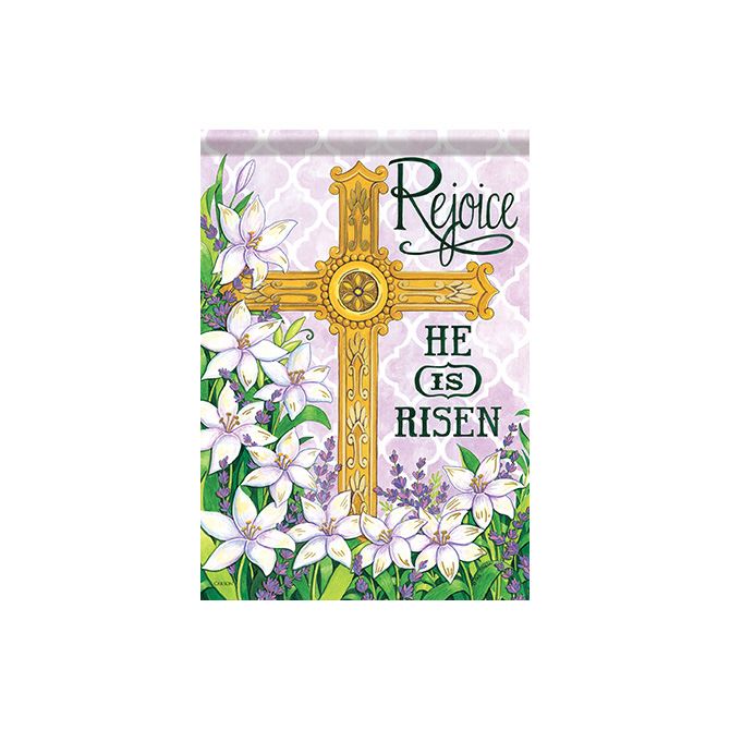 Rejoice, He Is Risen Garden Flag with Glitter and Foil Embelishments