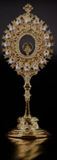 Reliquary Gold Plated Reliquary with Precious Crystal Stones and Cross 20cm tall FROM GERMANY