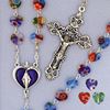 Rosary with Multi Colored Murano Styled Glass Heart Beads