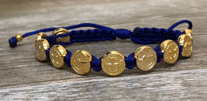 Royal Blue and Gold St. Benedict Blessing Bracelet with Story Card