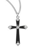 Sterling Silver Black Enameled Cross on 18" Chain