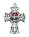 4 Way Sterling Silver Large Red Enameled Medal on Chain