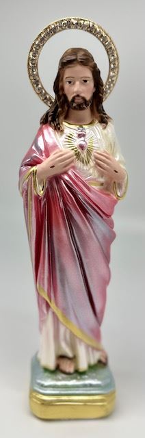 Sacred Heart of Jesus 9.5" Pearlized Statue from Italy with Rhinestone Halo