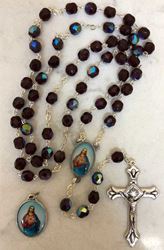 Sacred Heart of Jesus Aurora Borealis Garnet Rosary with Medal