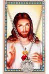 Sacred Heart of Jesus Pewter Necklace and Holy Card Set