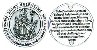 Silver Toned Pocket Token  - Saint Valentine With Prayer  ?Patron Saint of Relationships and Happy Marriages  Made in Italy