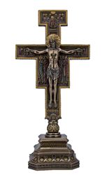 San Damiano 14" Standing Cross Lightly Painted Cold Cast Bronze