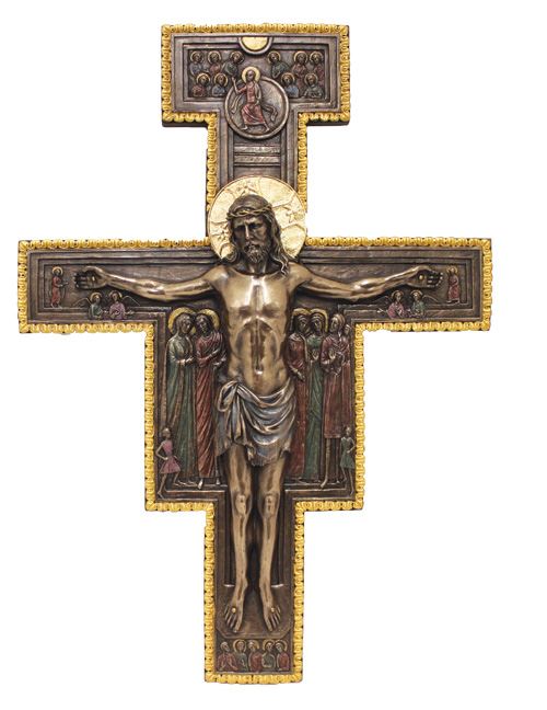 San Damiano Crucifix from the Veronese Collection. Lightly hand-painted cold cast bronze, 11.5x15.75".