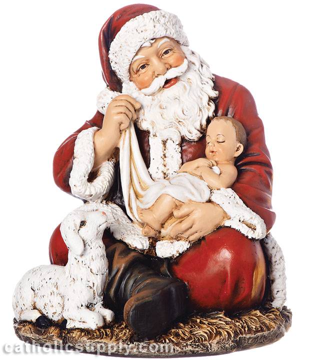 Santa Holding Baby Jesus Figurine