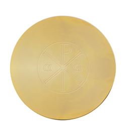 24k gold plated brass paten with engraving "Alpha and Omega"  14 cm.  The gilt is guaranteed