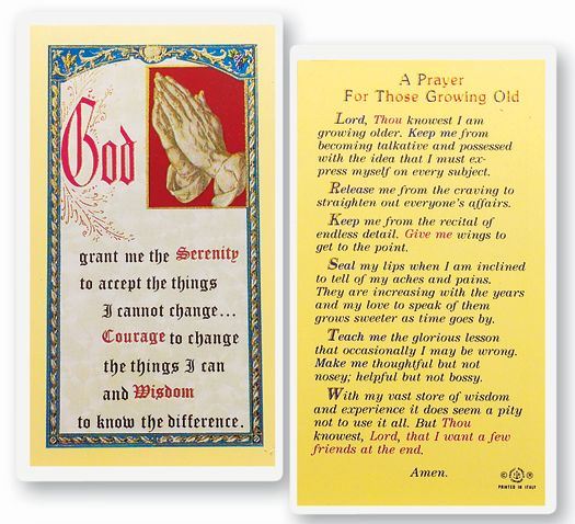 Serenity Prayer / Prayer for Growing Old Laminated Prayer Card
