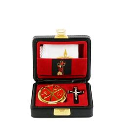 Sick Call Set, Made in Italy Imitation leather viaticum case.  Complete with:  -24k gold plated Pyx  -Cross -Linen