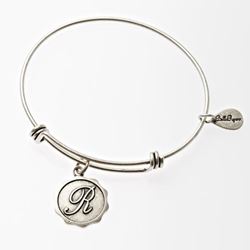 Silver Bangle with Letter R  Charm