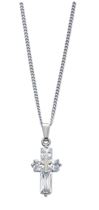 Silver Crystal Cross Necklace with 16" chain