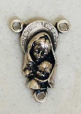 Silver Oxidized Rosary Centerpiece with Mary and Child