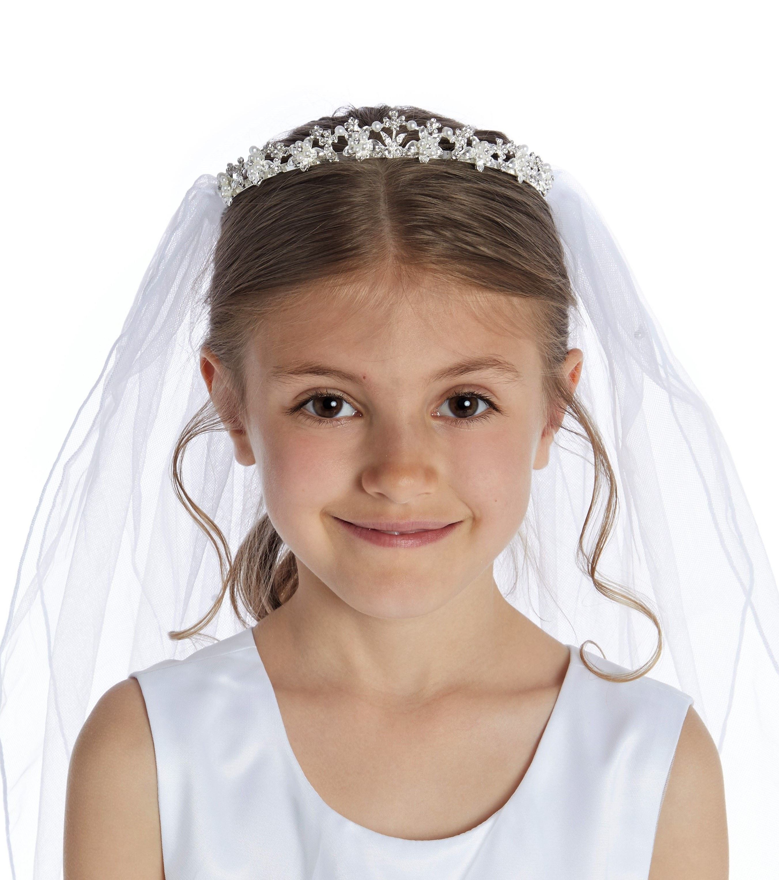 Silver Plated Crown Tiara with Veil