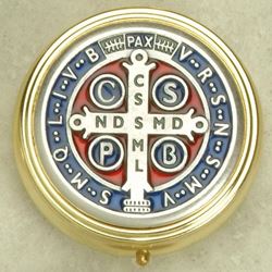 Silver Plated St Benedict Pyx Enameled- Small 2 Inches