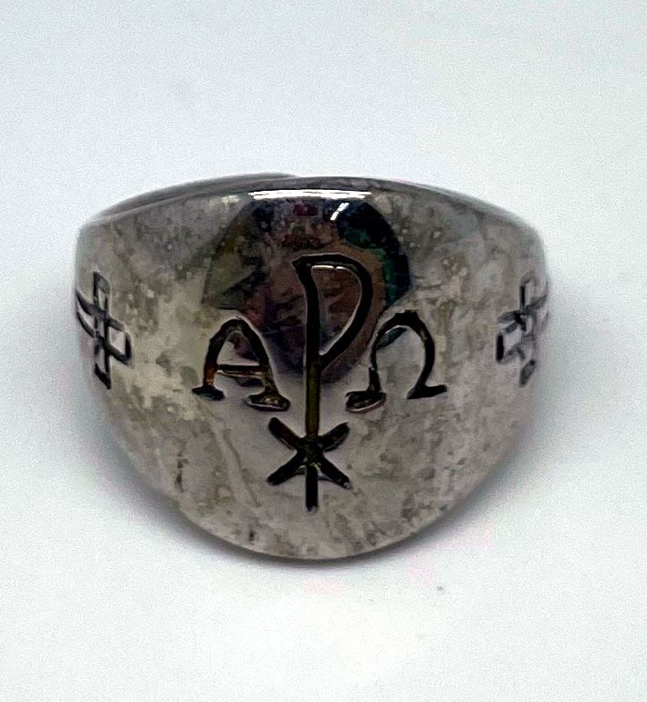 Silver Rounded Chi Rho Bishop's Ring