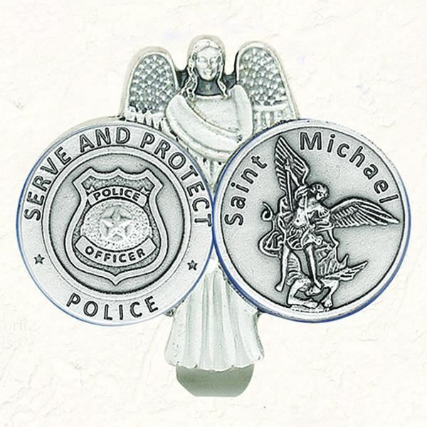 Silver-tone St. Michael Police Auto Visor Clip