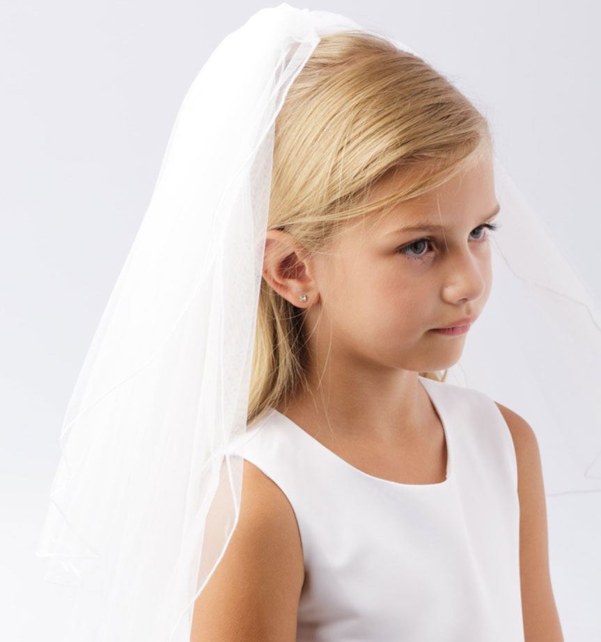 Simple First Communion Veil with Simple Corded Edge