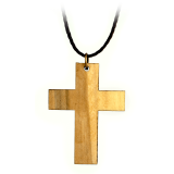 Simple Olive Wood Cross On Cord Necklace