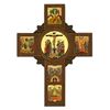Six Panel Icon Crucifix Round Crucifixion in Center 14.7 Inch Wood Wall Cross