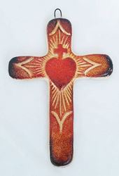 Small Clay Sacred Heart Cross from Mexico