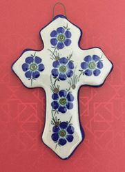 Small Hand Painted Glazed Ceramic Cross with Flowers (Celtic) from Mexico