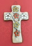Small Hand Painted Glazed Ceramic Cross with Flowers from Mexico