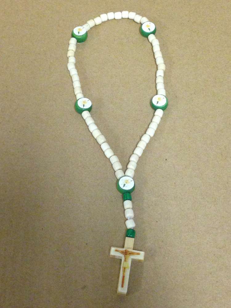 Small White Wood Elastic Rosary