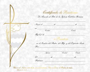 Spanish Baptismal Certificate with Envelope, Box of 50