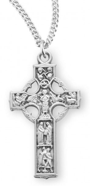 STERLING SILVER 925 Celtic CRUCIFIX CROSS PENDANT & BLACK LEATHER NECKLACE CORD