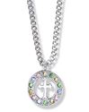 Sterling Silver Circle Cross Necklace with Multi-Colored Stones on 18" Chain