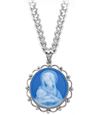 Madonna and Child Light Blue Sterling Silver Cameo Miraculous Medal on 24" Chain