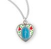 Miraculous Flower Enameled Heart Shaped Sterling Silver Medal on 16" Chain