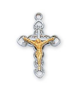 Sterling Silver Crucifix on 16" Rhodium Plated Chain Deluxe Gift Box Included  Dimension: 5/8" Long ?Made in the USA