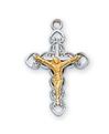 Sterling Silver Two-Tone Crucifix on 16" Chain