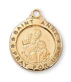 St. Anne Small Gold over Sterling Medal on 18" Gold Plated Chain / Gift Boxed 