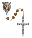 St. Anthony Blonde Wood Bead Rosary with St. Anthony Centerpiece Pewter Crucifix & Center