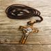 St. Benedict 1" Wood Crucifix on Brown Cord