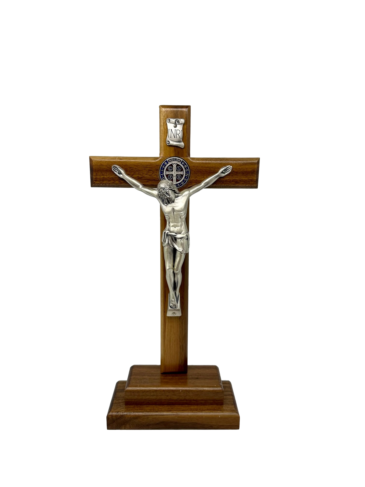 Vintage Wooden Crucifix Cross INRI Last Rites Set With newest Candles Compartment