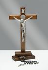 St. Benedict 13" Standing Wood Crucifix with Rosary Case Base