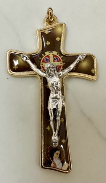 Saint Benedict 3" Brown Enamel Crucifix From Italy