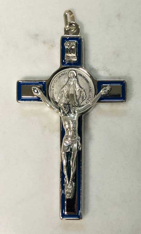 Catholic Blue Enamel Miraculous Medal Mary XL Large 1 and 3/4 Italy