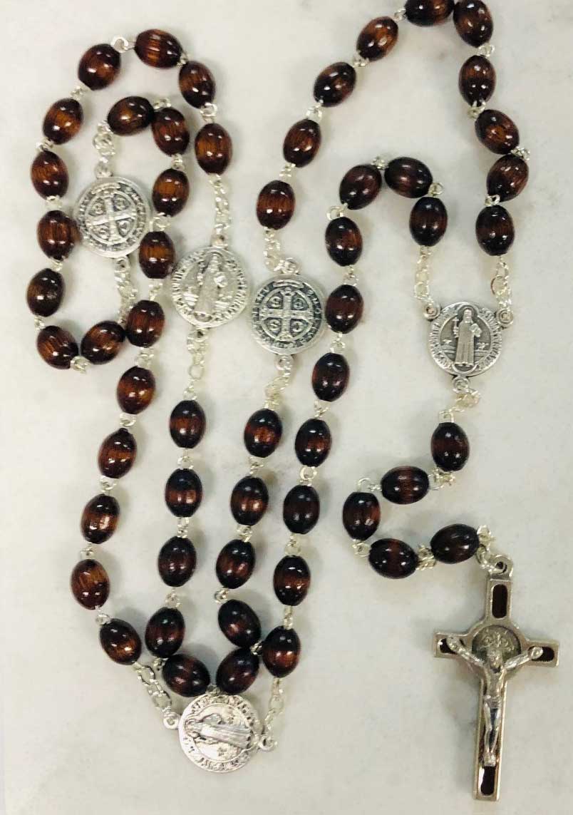 St. Benedict Brown Wood Rosary from Italy